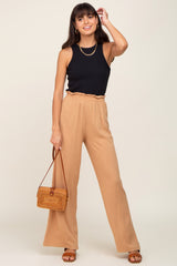 Camel Basic Elastic Waist Wide Leg Pants