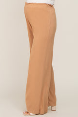 Camel Basic Elastic Waist Wide Leg Maternity Pants