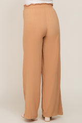 Camel Basic Elastic Waist Wide Leg Maternity Pants