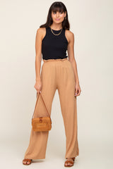 Camel Basic Elastic Waist Wide Leg Maternity Pants