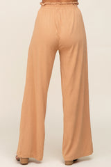 Camel Basic Elastic Waist Wide Leg Pants