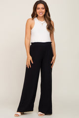 Black Basic Elastic Waist Wide Leg Maternity Pants