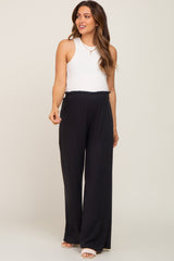 Black Basic Elastic Waist Wide Leg Maternity Pants