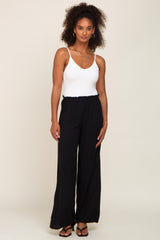 Black Basic Elastic Waist Wide Leg Maternity Pants