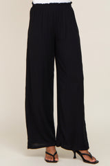 Black Basic Elastic Waist Wide Leg Pants