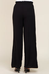 Black Basic Elastic Waist Wide Leg Pants