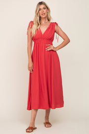 Magenta V-Neck Drawstring Shoulder Midi Dress