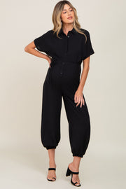 Black Button Up Maternity Jumpsuit