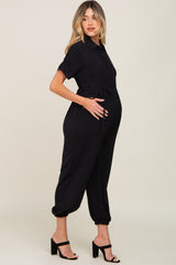 Black Button Up Maternity Jumpsuit