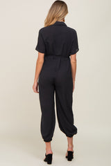 Black Button Up Maternity Jumpsuit