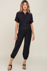 Black Button Up Maternity Jumpsuit