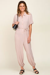 Beige Button Up Jumpsuit