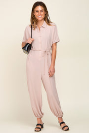 Beige Button Up Jumpsuit