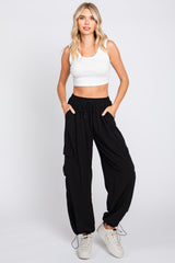 Black Drawstring Waist Cargo Pants