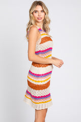 Multi-Color Striped Crochet Sleeveless Dress