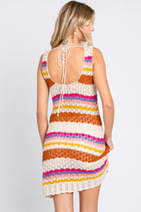 Multi-Color Striped Crochet Sleeveless Dress