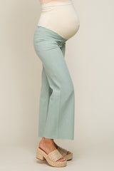 Mint Green Raw Hem Wide Leg Maternity Jeans