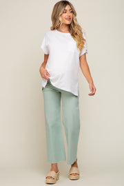 Mint Green Raw Hem Wide Leg Maternity Jeans