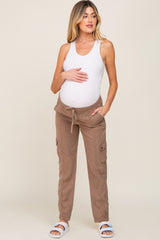 Mocha Drawstring Maternity Cargo Pants