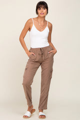 Mocha Drawstring Maternity Cargo Pants