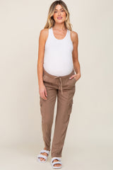 Mocha Drawstring Maternity Cargo Pants