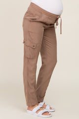 Mocha Drawstring Maternity Cargo Pants