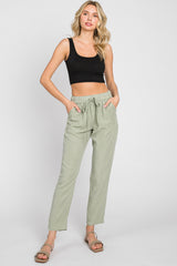 Light Olive Drawstring Elastic Waist Pants