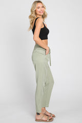 Light Olive Drawstring Elastic Waist Pants