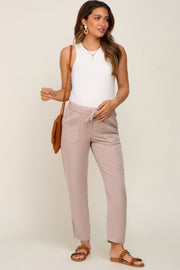 Taupe Drawstring Elastic Waist Maternity Pants