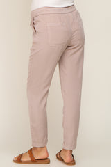 Taupe Drawstring Elastic Waist Maternity Pants