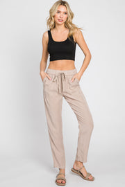 Taupe Drawstring Elastic Waist Pants