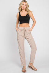 Taupe Drawstring Elastic Waist Maternity Pants