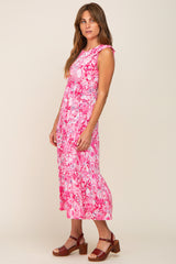 Fuchsia Floral Paisley Tiered Midi Dress