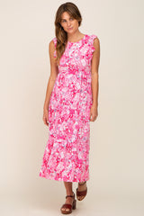 Fuchsia Floral Paisley Tiered Midi Dress