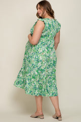 Green Floral Paisley Tiered Plus Maternity Midi Dress