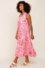 Pink Print Sleeveless Tiered Maxi