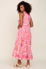 Pink Print Sleeveless Tiered Maxi