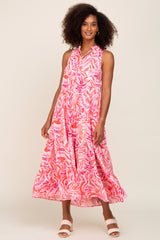 Pink Print Sleeveless Tiered Maxi