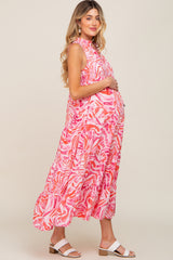 Pink Print Sleeveless Tiered Maternity Maxi