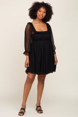 Black Polka Dot Mesh 3/4 Sleeve Dress