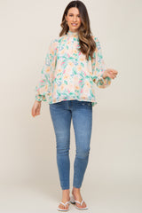 Green Floral Mock Neck Maternity Blouse