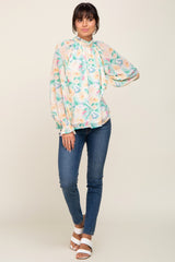 Green Floral Mock Neck Blouse