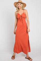 Rust Orange Sweetheart Front Cutout Maxi Dress