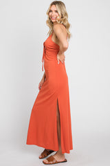 Rust Orange Sweetheart Front Cutout Maxi Dress