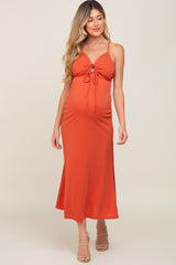 Rust Orange Sweetheart Front Cutout Maternity Maxi Dress