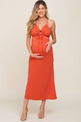 Rust Orange Sweetheart Front Cutout Maternity Maxi Dress