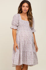 Lavender Floral Smocked Tiered Maternity Dress