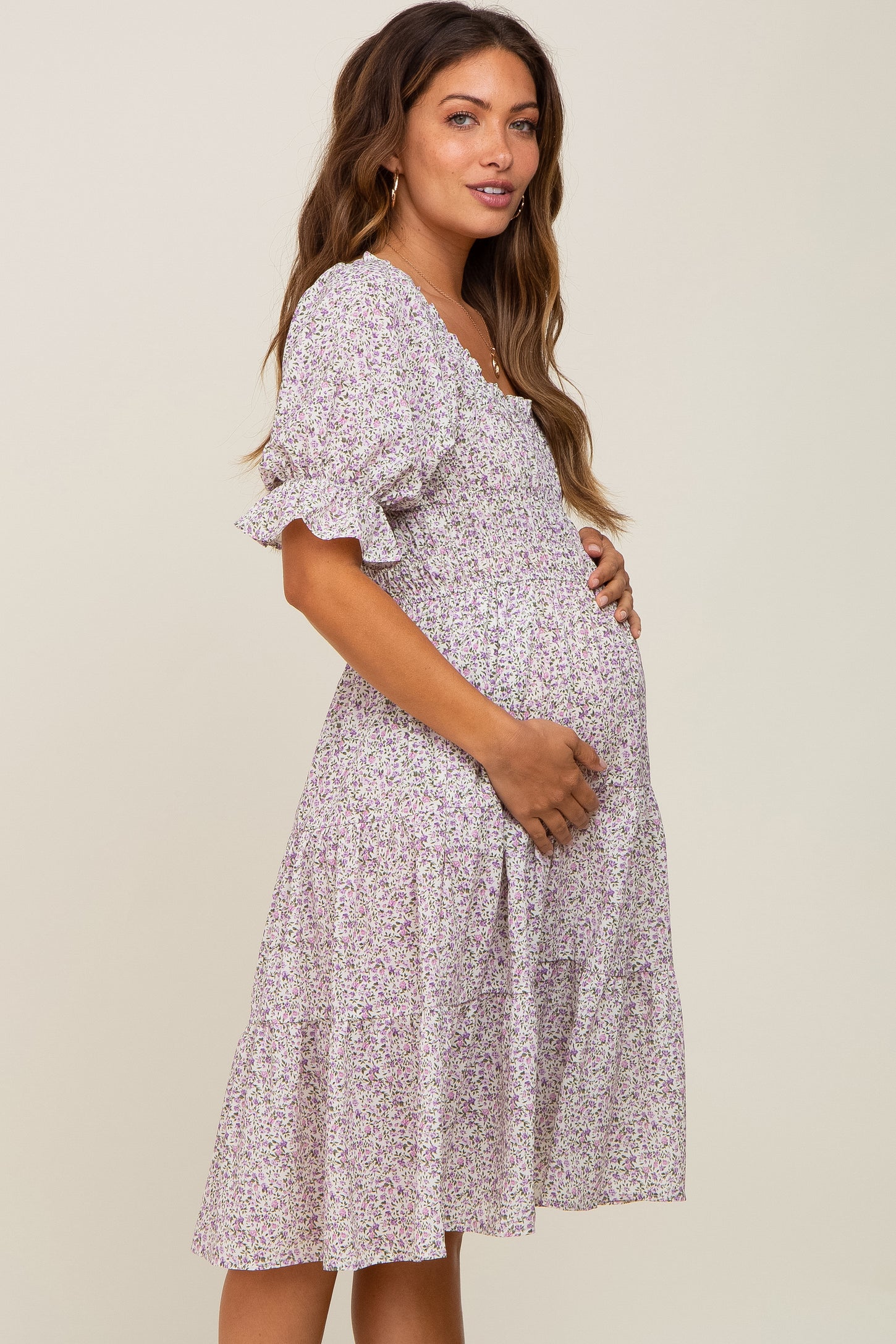 Black Floral Smocked Tiered Maternity Dress– PinkBlush