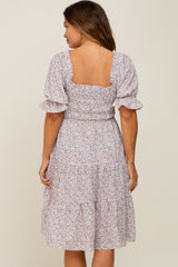 Lavender Floral Smocked Tiered Maternity Dress