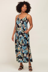 Black Floral Sleeveless Maternity Maxi Dress